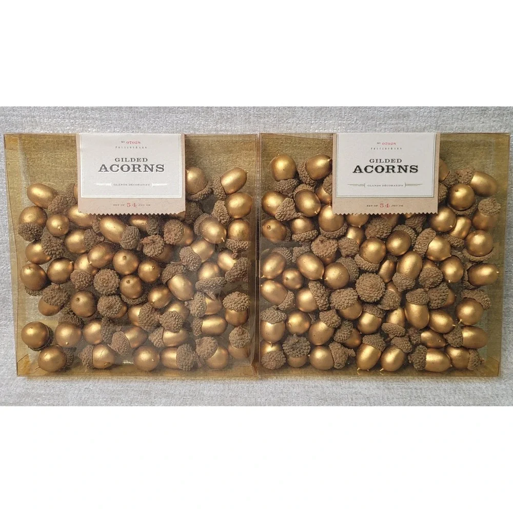 Pottery Barn Gilded Acorns Gold Decorative Vase Filler Set of 2 Boxes 108 RARE